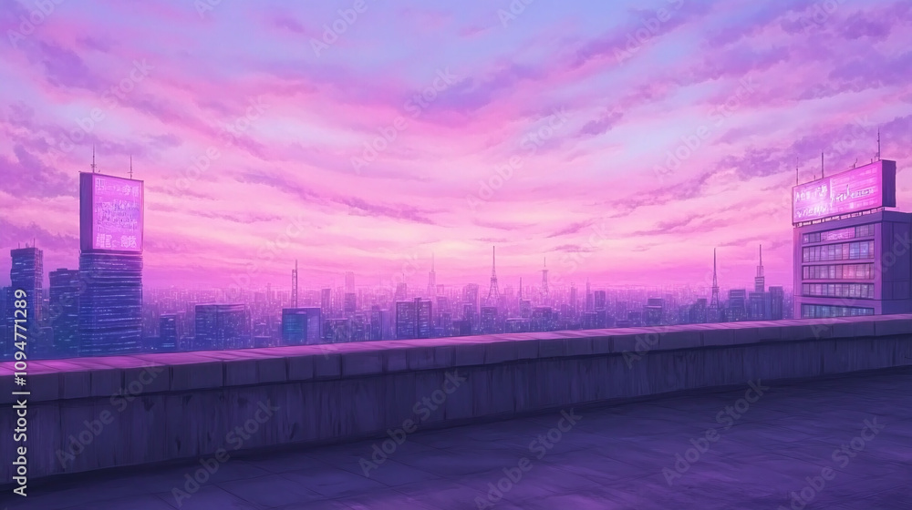 Fototapeta premium Magical City Sunset Rooftop View