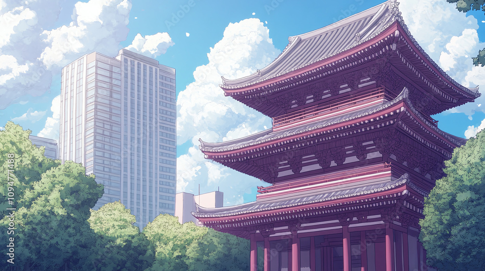 Japanese Temple in a Cityscape Japanese Temple in a Cityscape