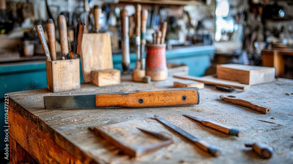 A Collection of Woodworking Tools on a Workbench A Collection of Woodworking Tools on a Workbench