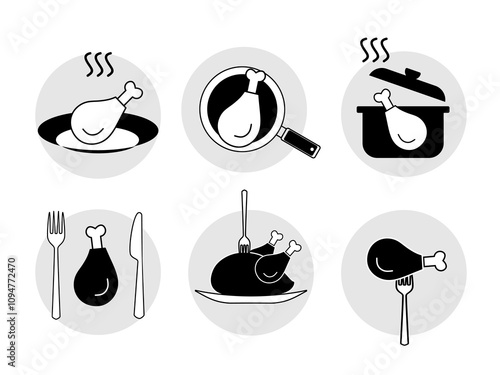Icons, cooking and eating chicken dishes