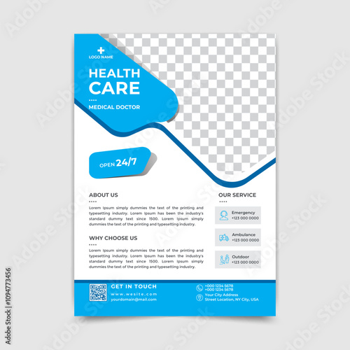 Professional Health Care Flyer Template for Medical Centers, Emergency Services, Doctors Promotions