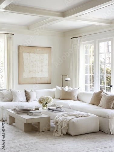 Serene White Living Room Wi...