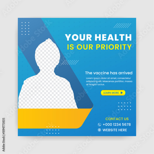 Professional square Health social media post banner Template for Vaccination Campaigns 