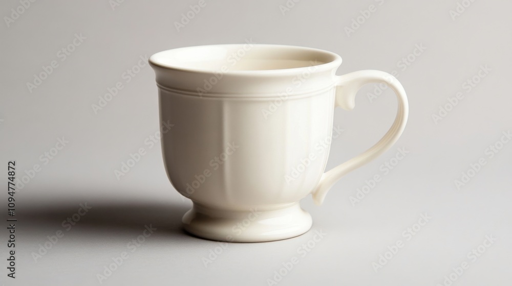 White ceramic mug showcased on a soft grey background for design purposes White ceramic mug showcased on a soft grey background for design purposes