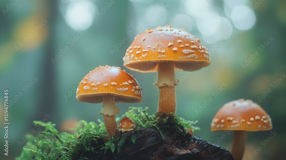 Fototapeta premium Forest mushrooms on rustic wooden background