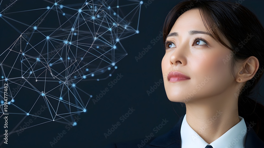 Businesswoman contemplating future technology innovations Businesswoman contemplating future technology innovations