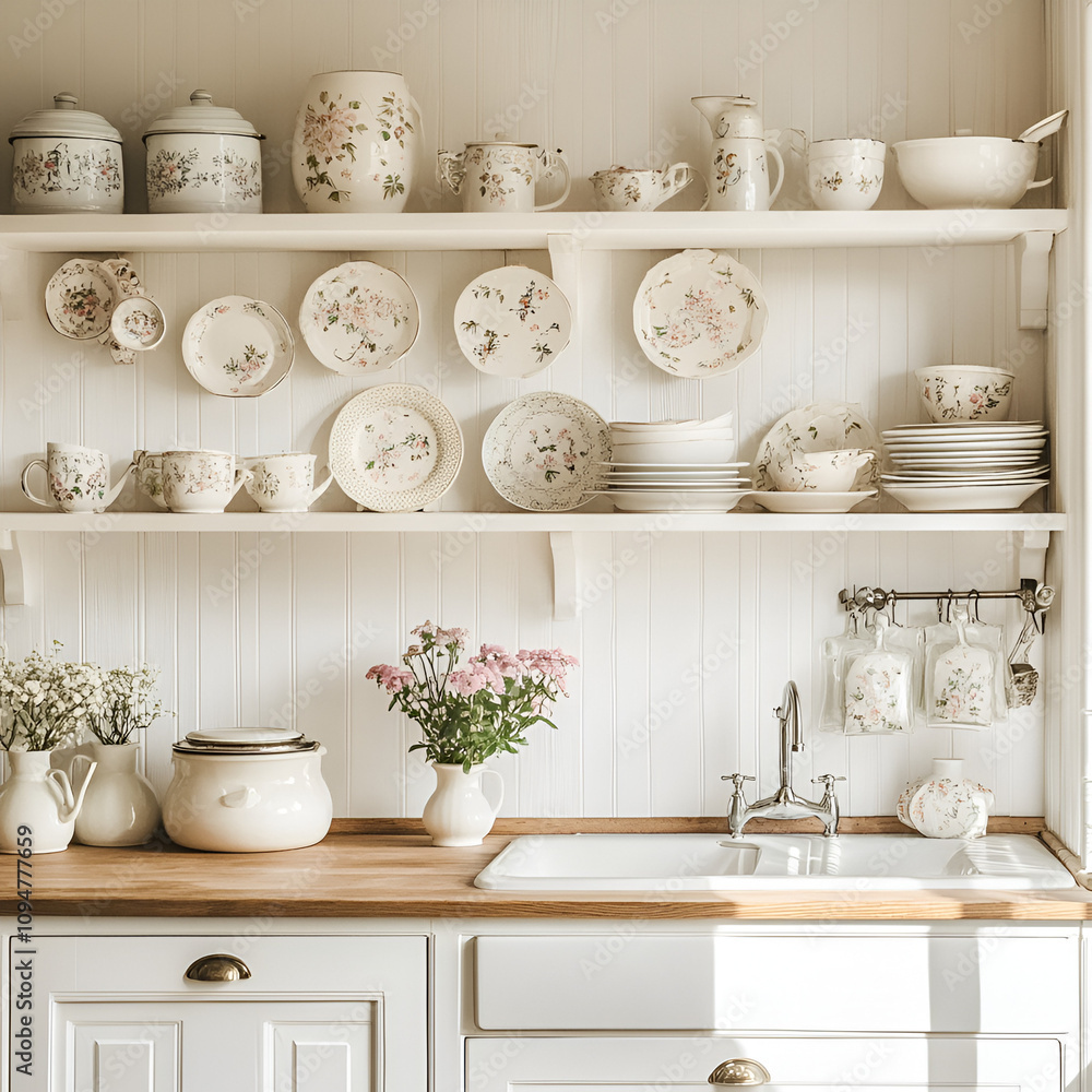 Charming kitchen decor home interior design bright and inviting aesthetic vintage tableware and plants Charming kitchen decor home interior design bright and inviting aesthetic vintage tableware and plants