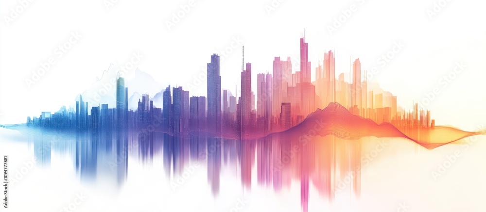 Vibrant Cityscape: A Colorful Metropolis Reflecting on Serene Waters Vibrant Cityscape: A Colorful Metropolis Reflecting on Serene Waters