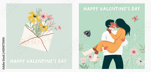 Set of Romantic illustrations. Man and woman. Love, love story, relationship. Vector design concept for Valentines Day , hand drawn vector.
