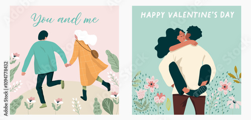 Set of Romantic illustrations. Man and woman. Love, love story, relationship. Vector design concept for Valentines Day , hand drawn vector.