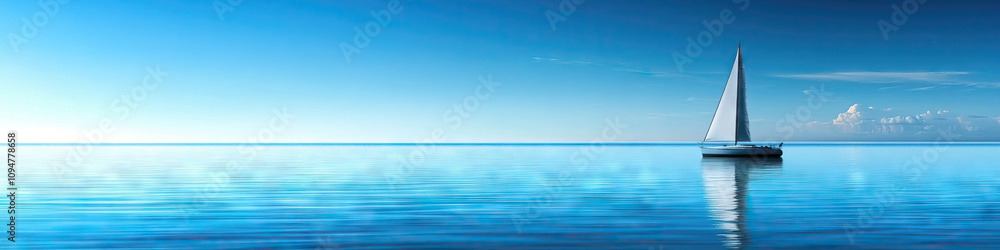 Oceanic Serenity: Calm waters and a sailboat on the horizon Oceanic Serenity: Calm waters and a sailboat on the horizon