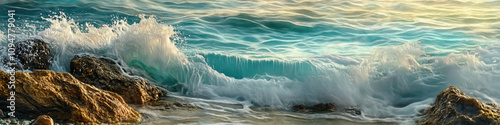 Seafoam Reflections: Soft waves lapping against a rocky shore photo