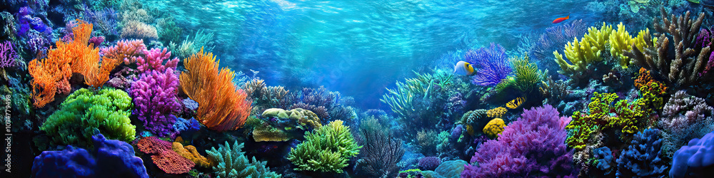 Fototapeta premium Coral Reef Canvas: Vibrant marine life adorning an underwater paradise