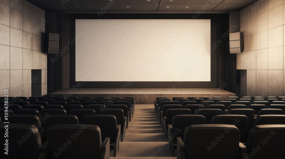 Empty Modern Cinema Auditorium with Blank Screen Empty Modern Cinema Auditorium with Blank Screen