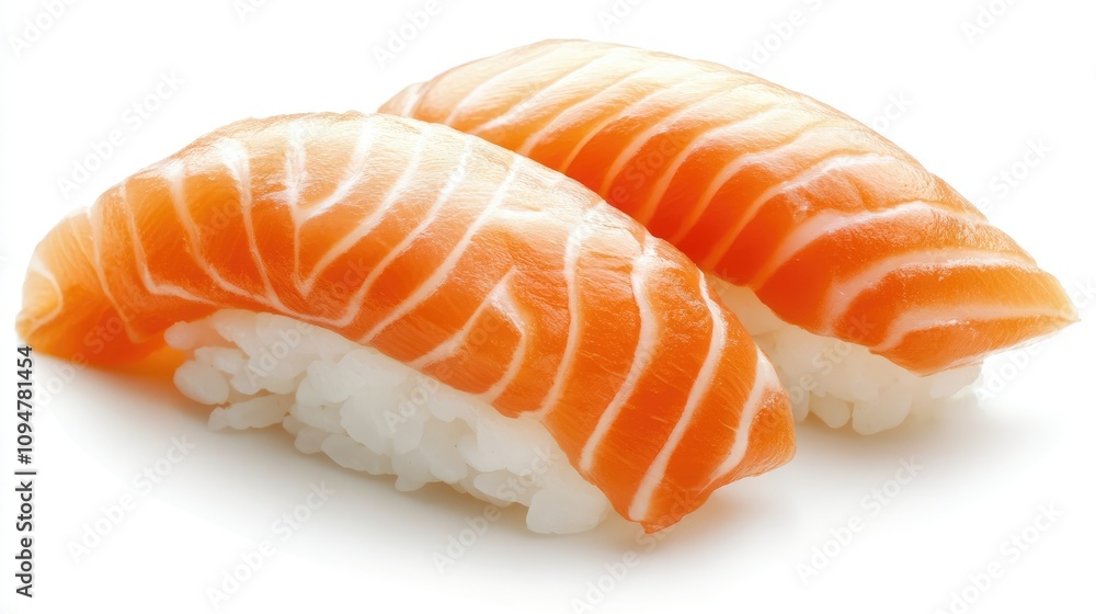 A shot of expertly crafted salmon sushi nigiri with fresh, pink fish on sticky white rice, highlighting the quality and freshness for food-focused advertising A shot of expertly crafted salmon sushi nigiri with fresh, pink fish on sticky white rice, highlighting the quality and freshness for food-focused advertising