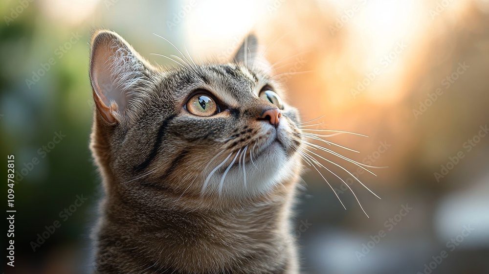 Cat gazing thoughtfully at a beautiful sunset in a serene outdoor setting Cat gazing thoughtfully at a beautiful sunset in a serene outdoor setting