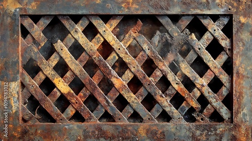 Rustic Metal Grate with Intricate Lattice Design and Weathered Patina. AI Generated