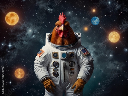 Bird rooster in an astronaut suit in space AI generated