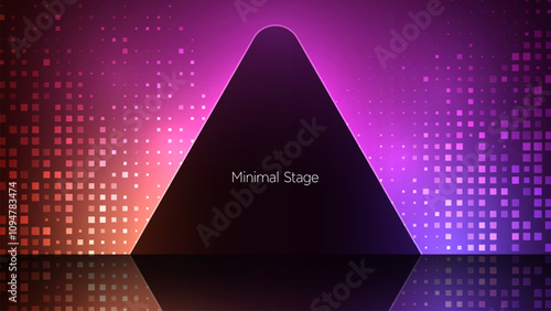 Geometric silhouette surrounded by mysterious neon light. Black hole with ambiance light effect. 3d render illustration of dark black square and circle against a radiant vibrant gradient backdrop. 