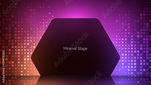 Geometric silhouette surrounded by mysterious neon light. Black hole with ambiance light effect. 3d render illustration of dark black square and circle against a radiant vibrant gradient backdrop. 