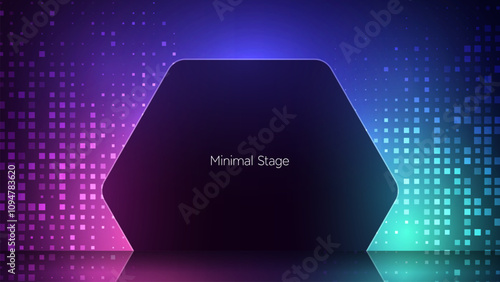 Geometric silhouette surrounded by mysterious neon light. Black hole with ambiance light effect. 3d render illustration of dark black square and circle against a radiant vibrant gradient backdrop. 