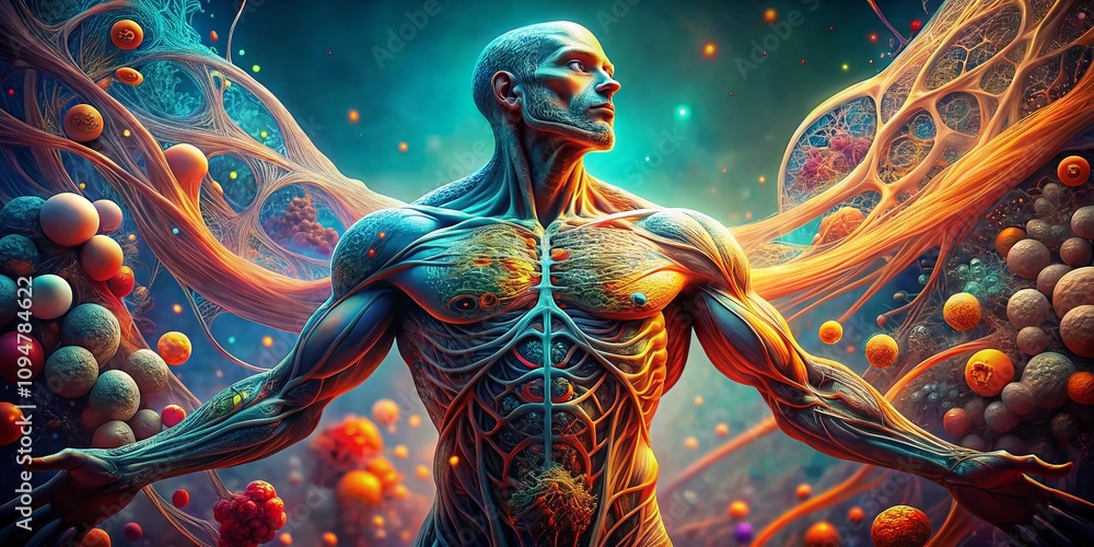 Abstract Background of Human Anatomy and DNA: Vibrant Muscle Structures and Cellular Patterns for Scientific and Artistic Exploration Abstract Background of Human Anatomy and DNA: Vibrant Muscle Structures and Cellular Patterns for Scientific and Artistic Exploration