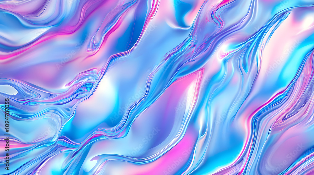 Obraz premium Abstract Liquid Swirls: A Symphony of Blue, Pink, and Iridescent Hues