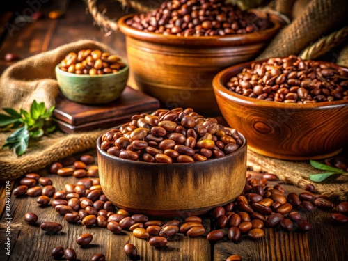 Architectural Photography of Brown Color Horse Gram Kulthi Beans Showcasing Unique Textures and Natural Elements in a Rustic Setting photo