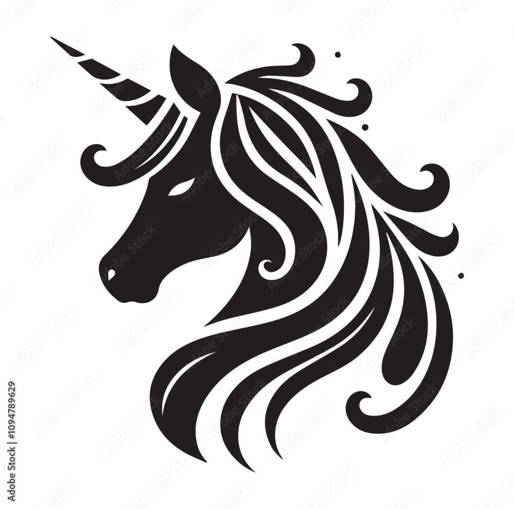 Fototapeta premium Unicorn Face vector silhouette SH