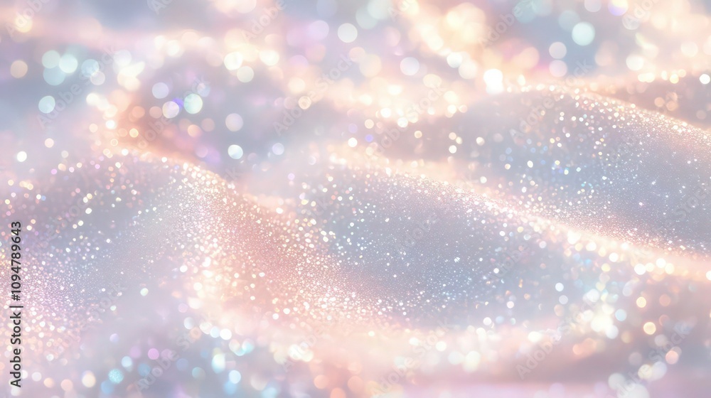 A close-up of a glittering surface resembling soft, shimmering snow with gentle ripples and pastel hues. A close-up of a glittering surface resembling soft, shimmering snow with gentle ripples and pastel hues.