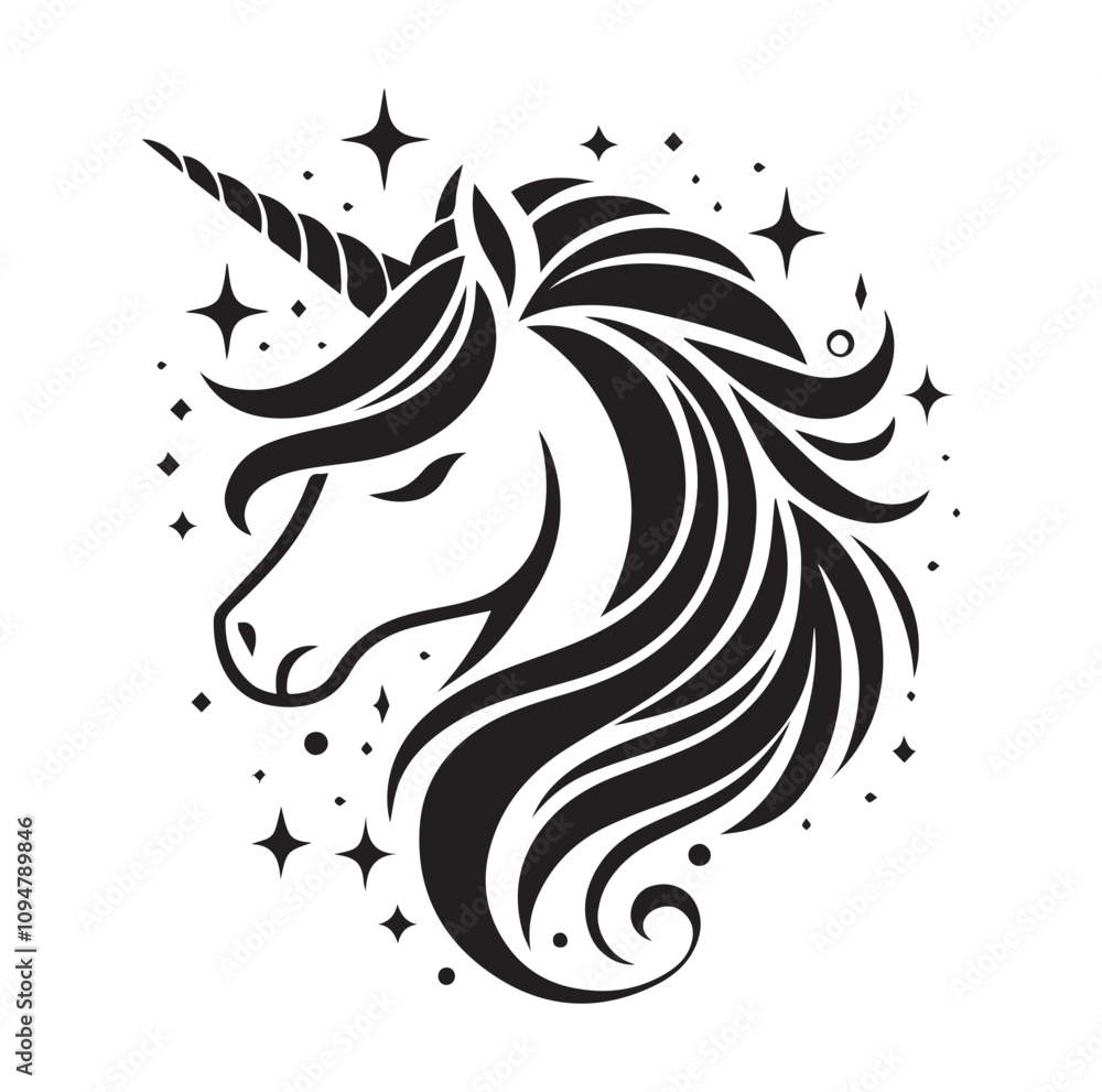 Unicorn Face vector silhouette SH Unicorn Face vector silhouette SH