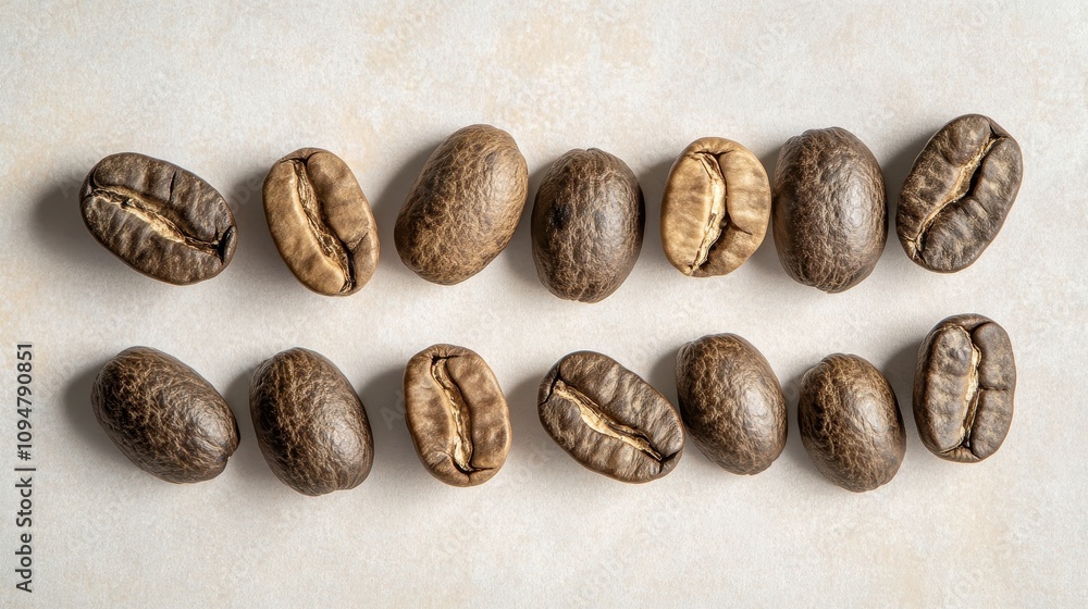 Brazilian coffee beans are displayed in a close-up, highlighting their unique textures and colors Brazilian coffee beans are displayed in a close-up, highlighting their unique textures and colors