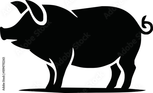 Pig silhouette. Vector illustration of black icon logo pig silhouette isolated on white. Outline shadow shape pork, side view profile.