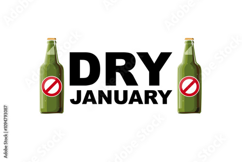 Dry January Vector Illustration with Crossed-Out Beer Bottles for Alcohol-Free Campaign