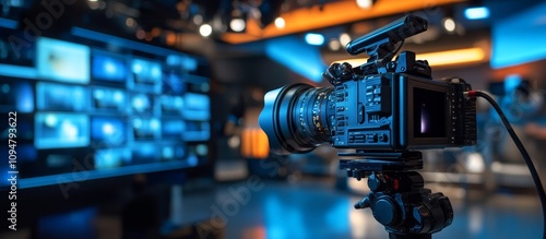 A Professional Video Camera Recording in a Studio Setting