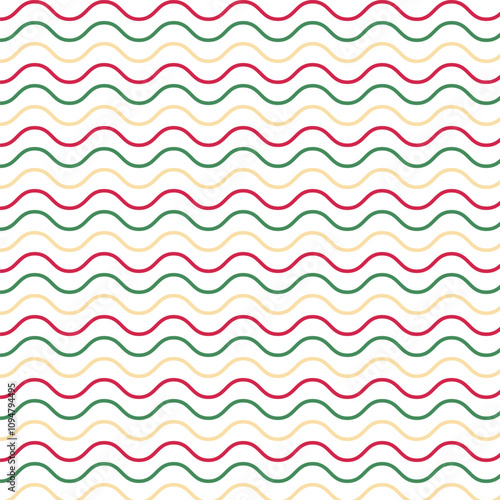 Colorful wave repeat pattern.Seamless pattern of curve wavy lines isolated on white background.Sea wave water background.Vector graphic abstract illustration.Texture wallpaper for Christmas.