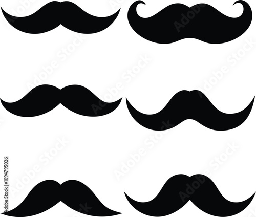 Set of mustache silhouette vector