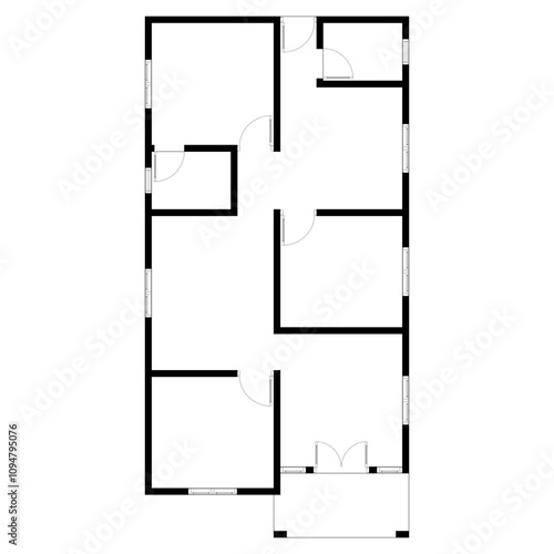 Black and White floor plan of a modern unfurnished house for your design. Suburban house vector blueprint. Architectural background.
