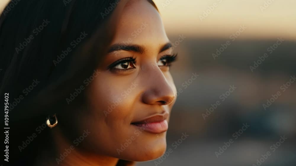 Woman enjoying sunset view in a serene location Woman enjoying sunset view in a serene location