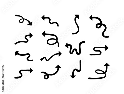 手書きのユニークな矢印のバリエーションセット