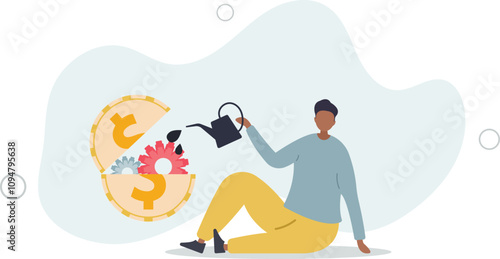 Financial or money liquidity to help economic stimulus, central bank monetary policy to help lubricate economy concept.flat characters.