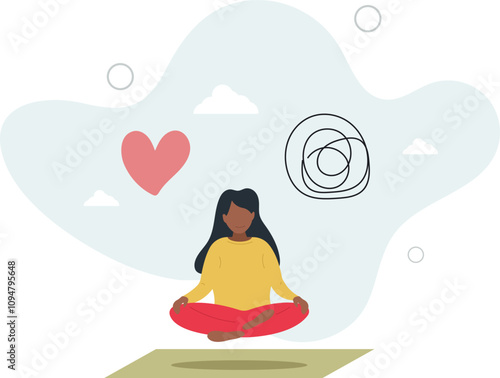 Stress management balance between work concentration and mental health, work life balance or meditation and relax.flat characters.