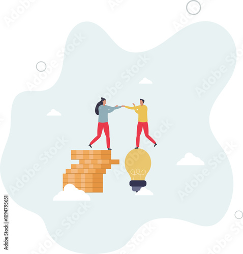 Idea pitching, fund raising and venture capital, selling business or merger agreement concept.flat characters.