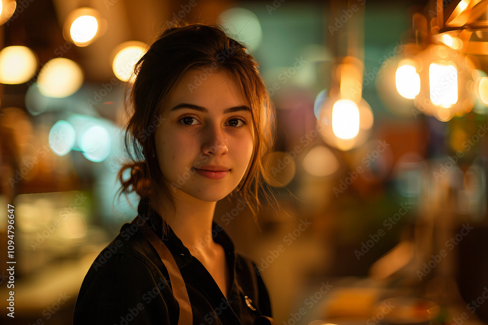 Generative AI Image of Waiter or Waitress Working in Fast Food Cafe Restaurant with Warm Ambient Lighting Generative AI Image of Waiter or Waitress Working in Fast Food Cafe Restaurant with Warm Ambient Lighting