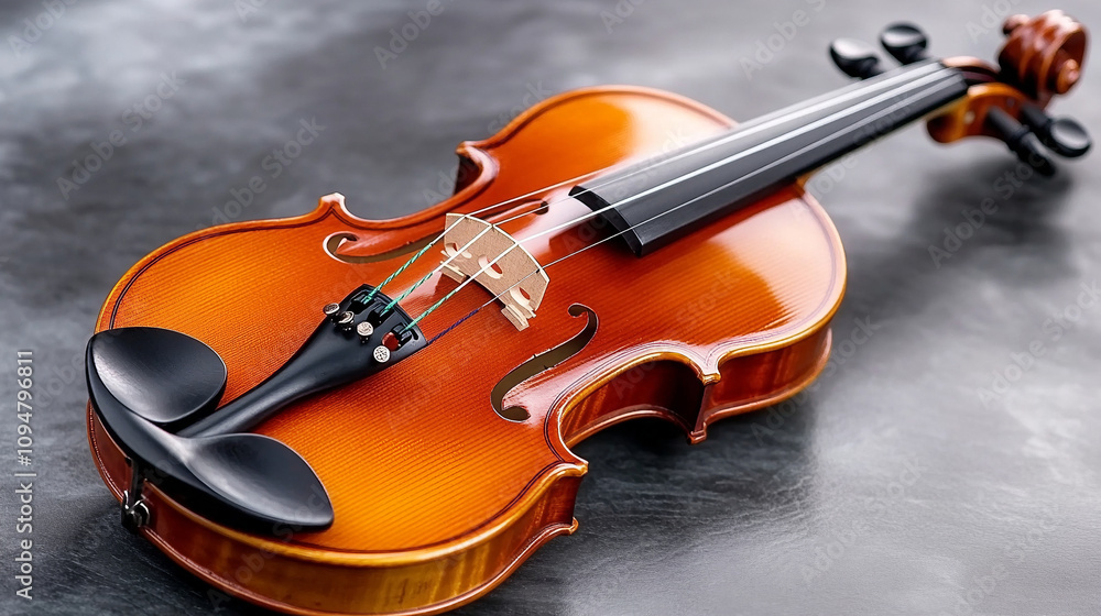 Fototapeta premium A violin musical instrument on a gray background.