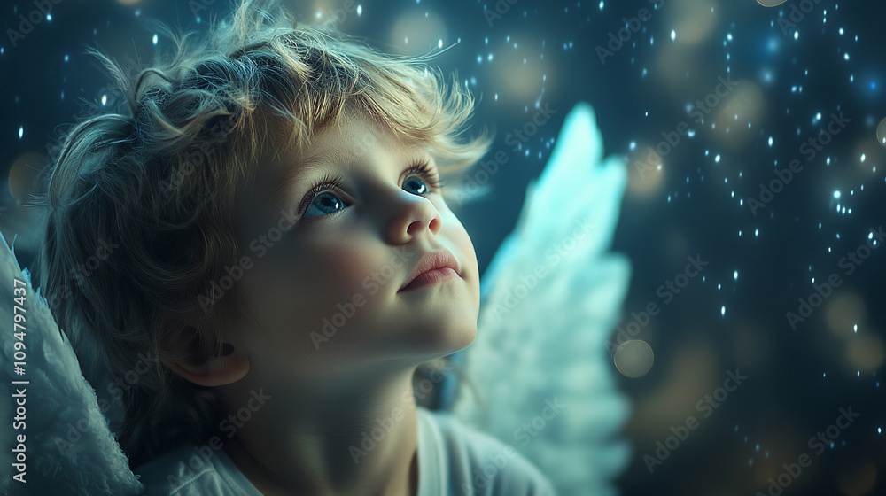 An angel, a boy with angel wings. An angel, a boy with angel wings.