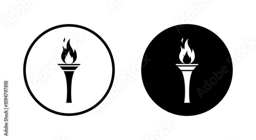 Fire torch icon on black circle. Sports flame concept