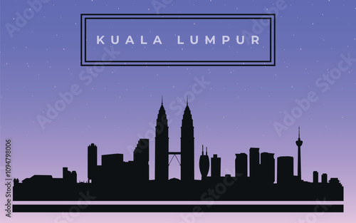 Photography Black design silhouette of Kuala Lumpur city skyline with text in black frame