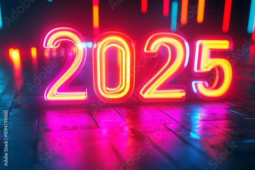 A 3D rendering prominently highlighting the year "2025," featuring a futuristic design with glowing elements, sleek typography, and a modern aesthetic