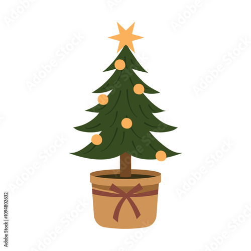 potted christmas tree - vector illustration